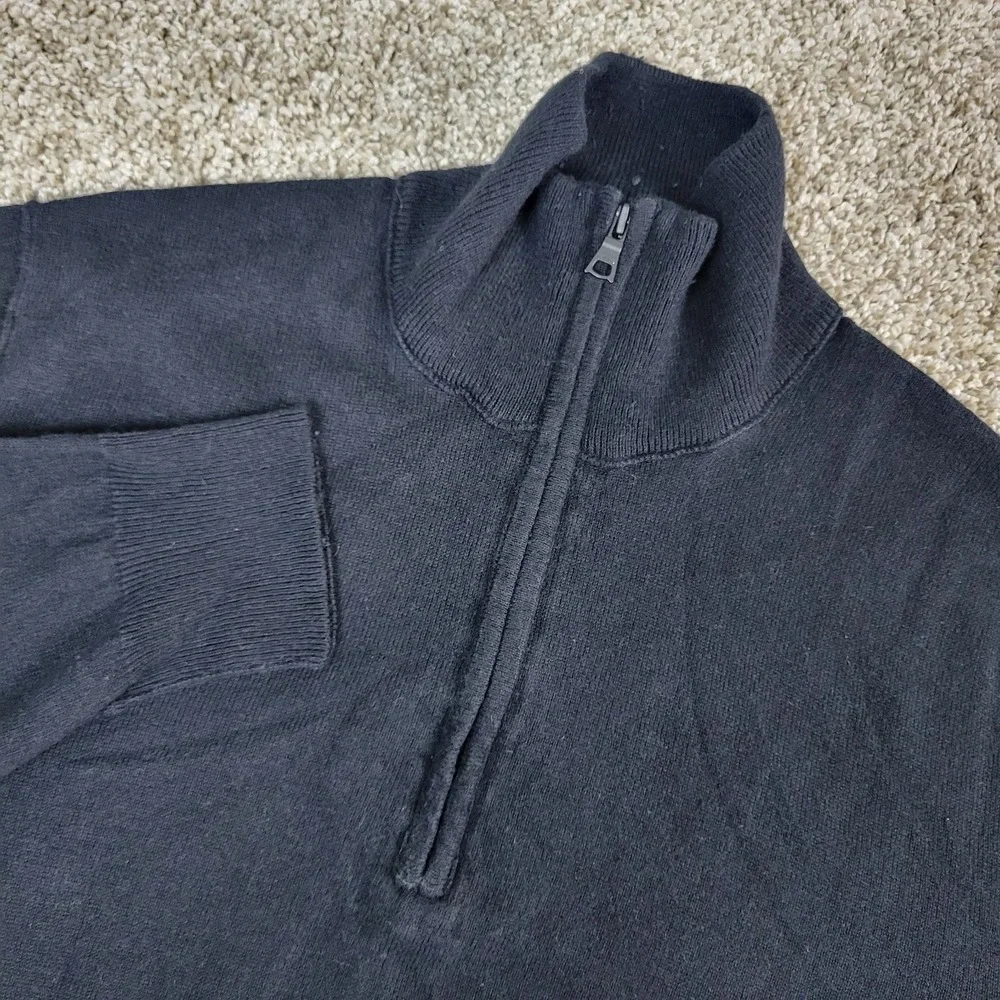 Banana Republic Mens Small Solid Black Stretch Knit Quarter‎ Zip Silk Cashmere